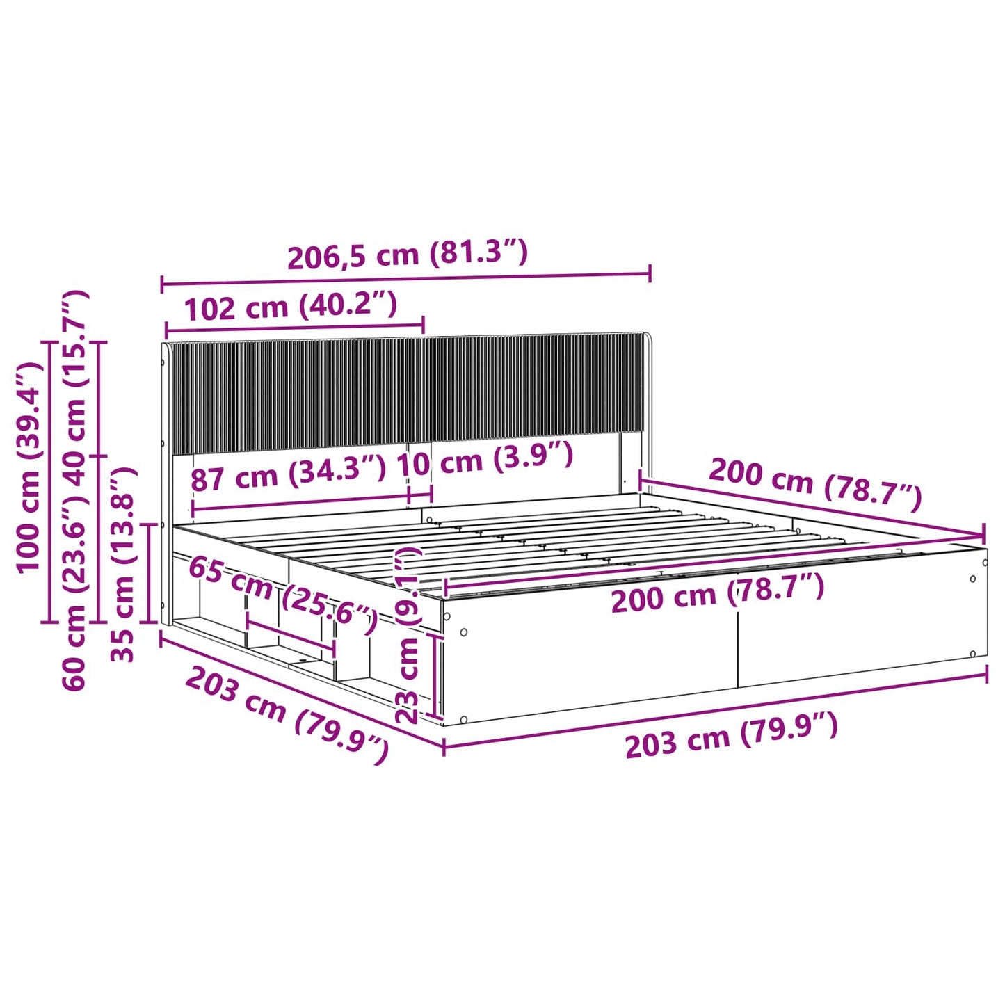 Bed Frame with Storage and Headboard 2 pcs Engineered Wood