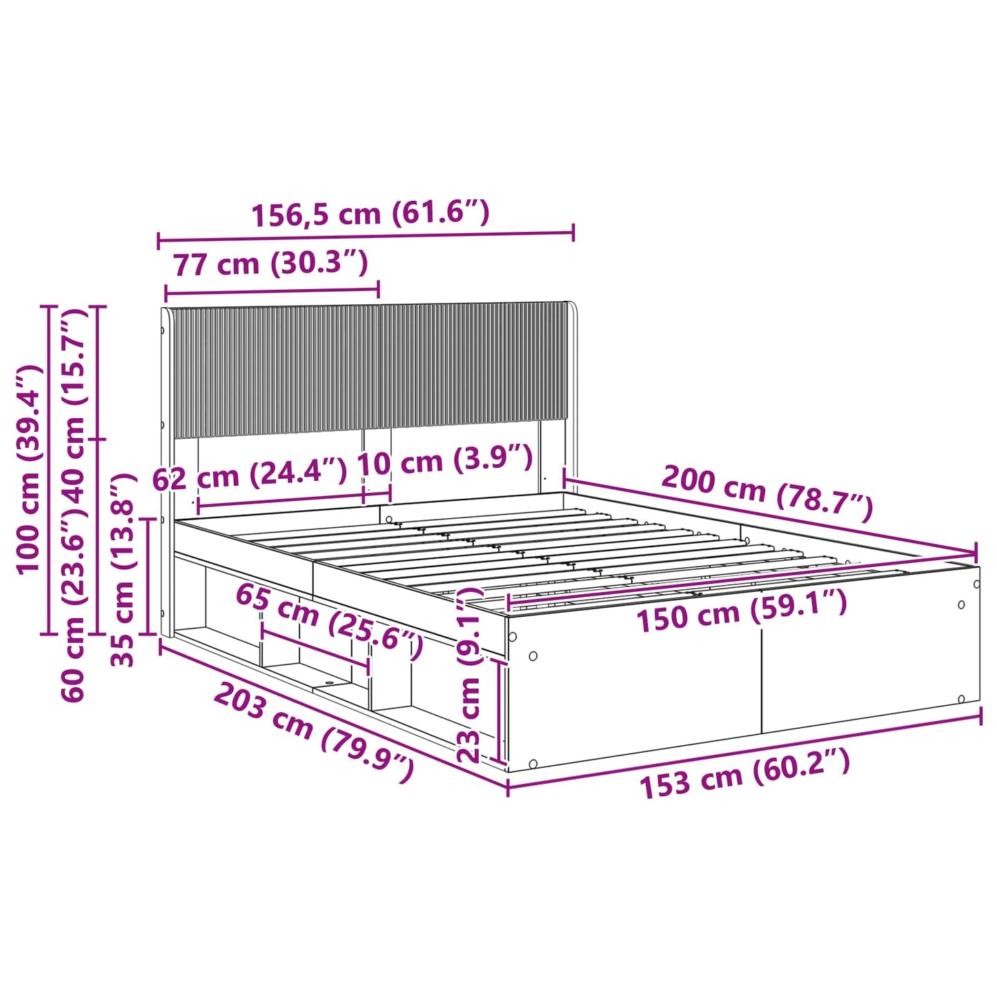 Bed Frame with Storage and Headboard Old Wood 150 x 200 cm