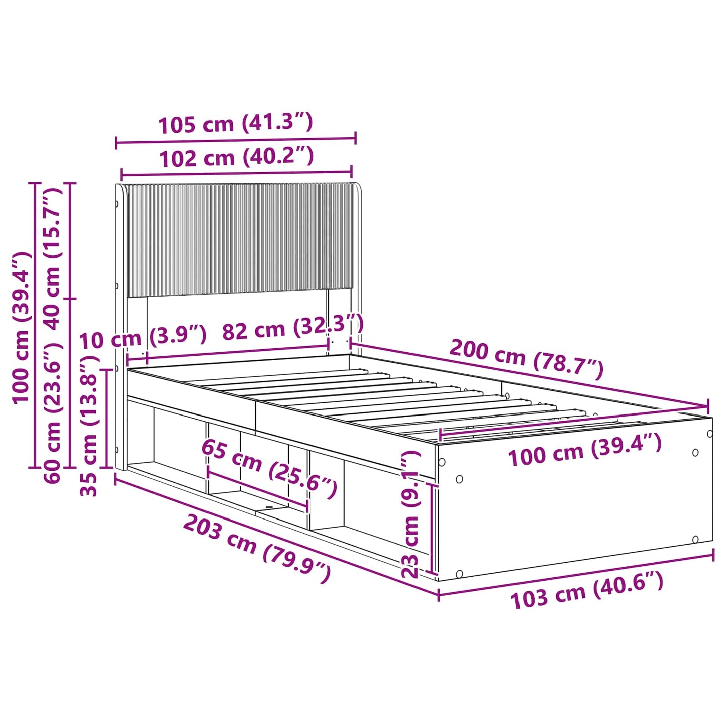 Bed Frame with Storage and Headboard Sonoma Oak 100 x 200 cm