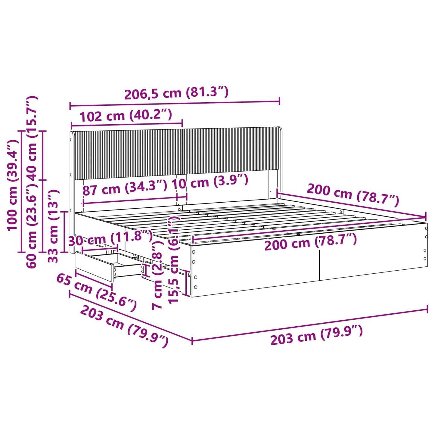 Bed Frame with Storage and Headboard Concrete Grey 200 x 200 cm