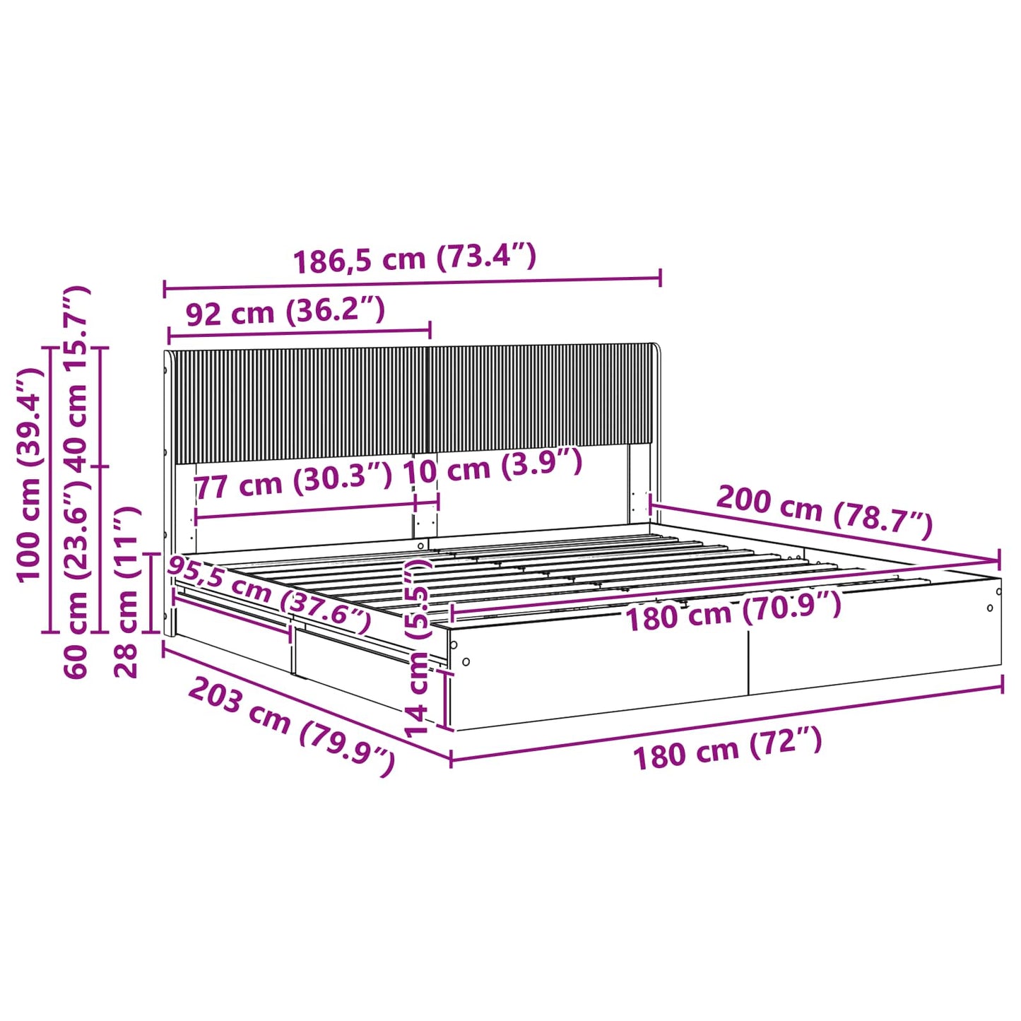 Bed Frame with Storage and Headboard Sonoma Oak 180 x 200 cm