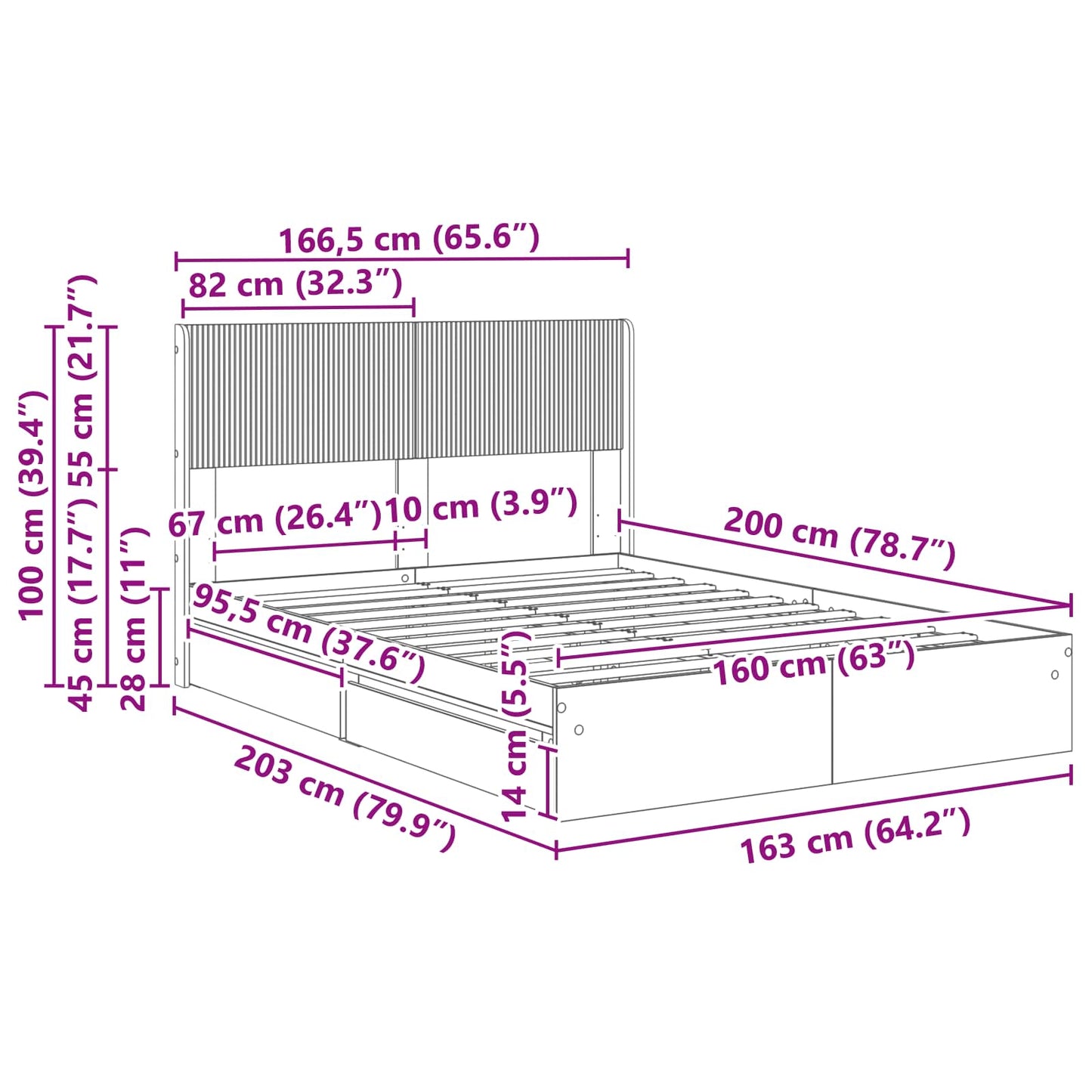 Bed Frame with Storage and Headboard White 160 x 200 cm
