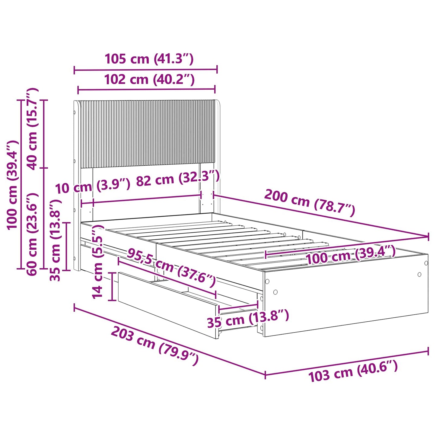 Bed Frame with Storage and Headboard Sonoma Oak 100 x 200 cm