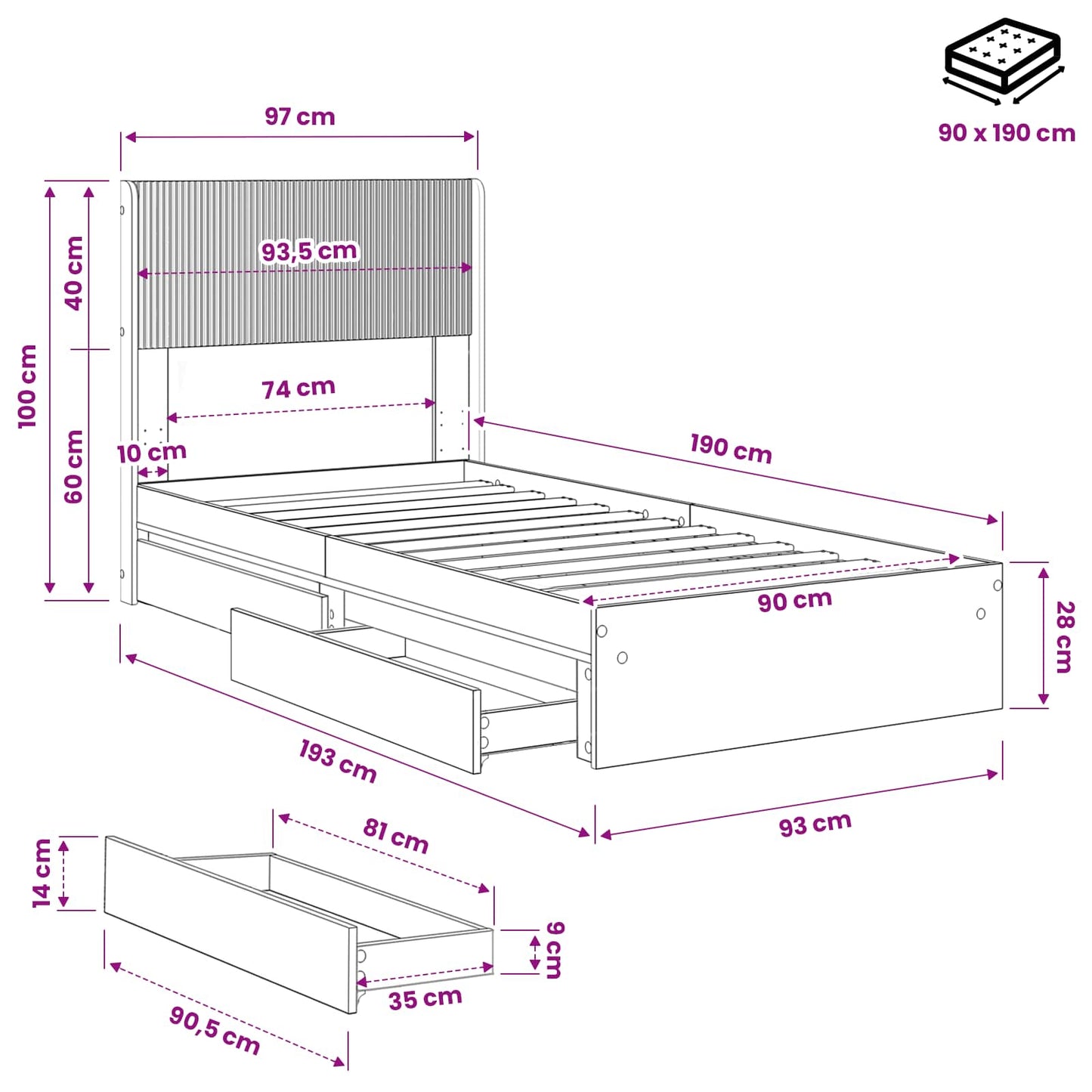 Bed Frame with Storage and Headboard 2 pcs Engineered Wood