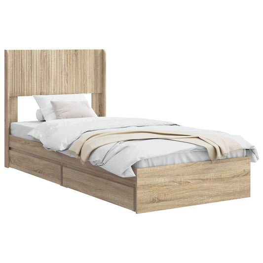 Bed Frame with Storage and Headboard Sonoma Oak 75 x 190 cm