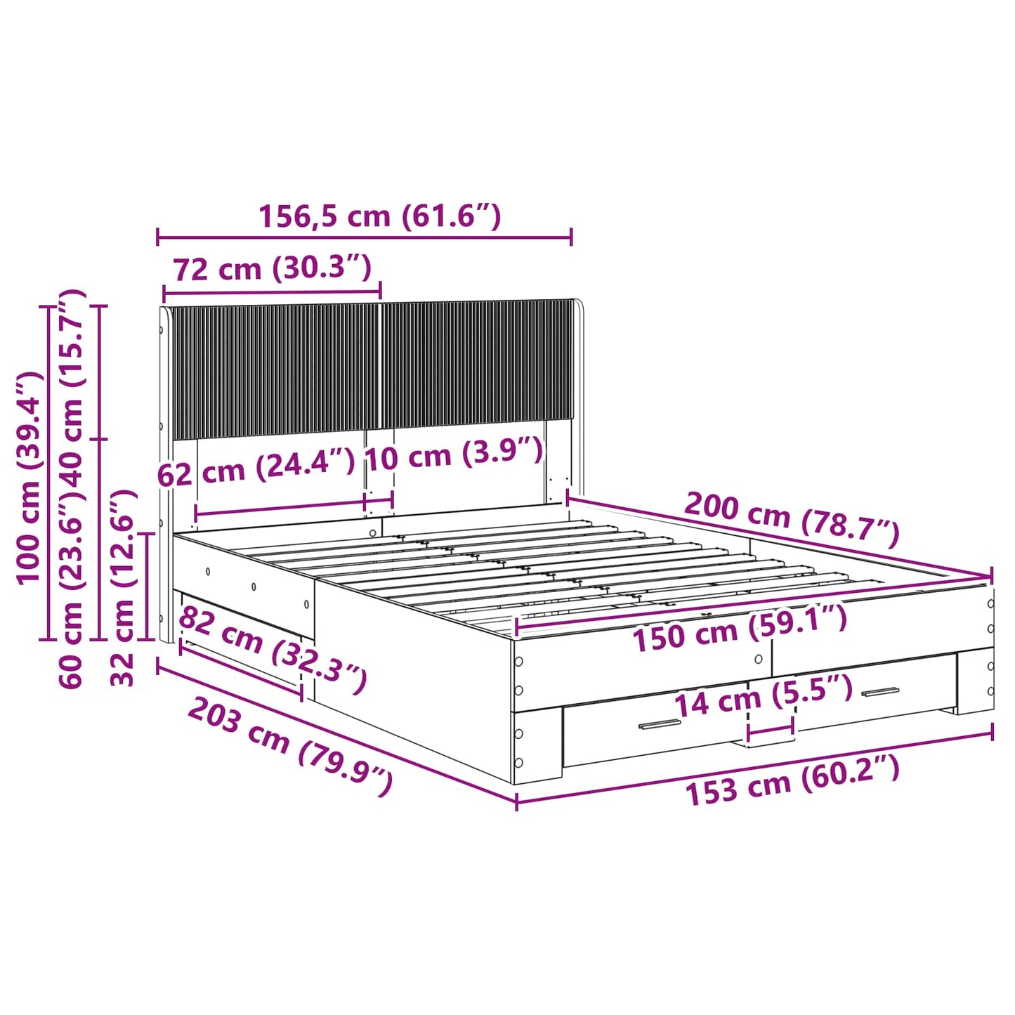 Bed Frame with Storage and Headboard Sonoma Oak 150 x 200 cm