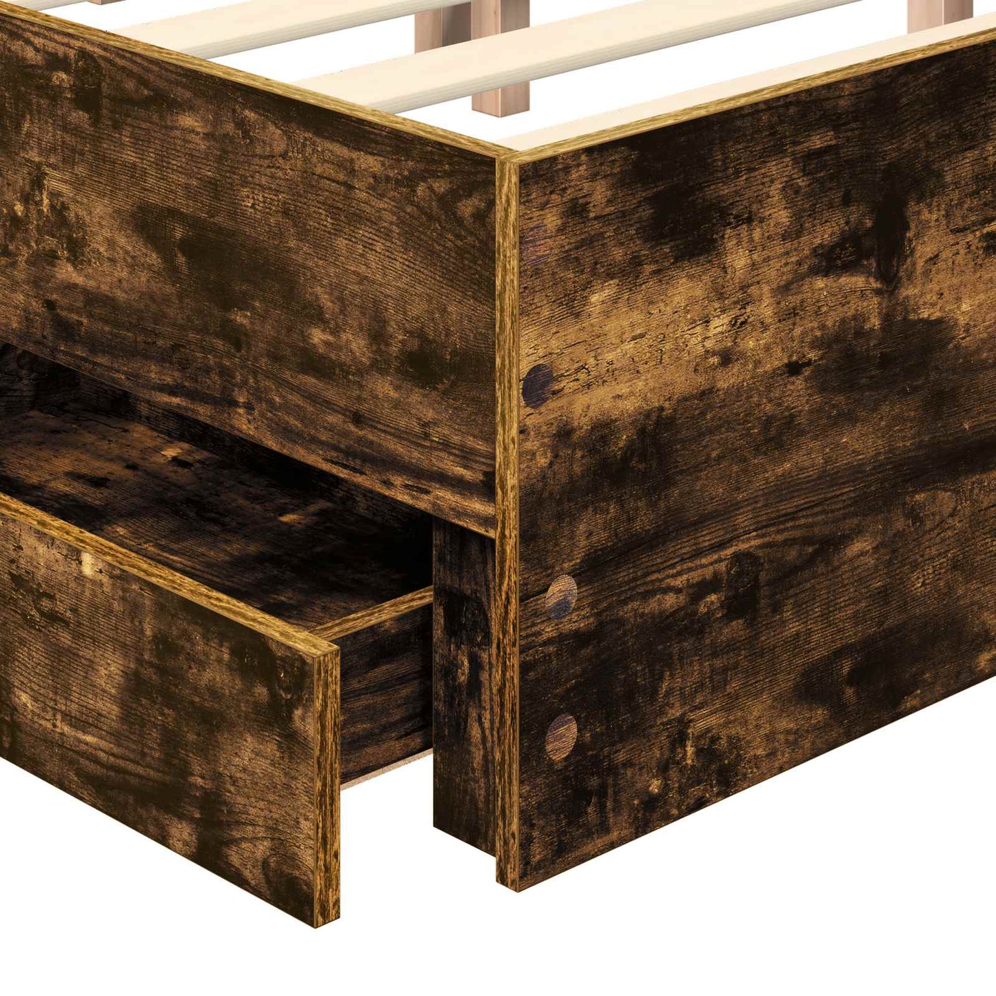 Bed Frame with Drawer Smoked Oak 140 x 200 cm Engineer Wood