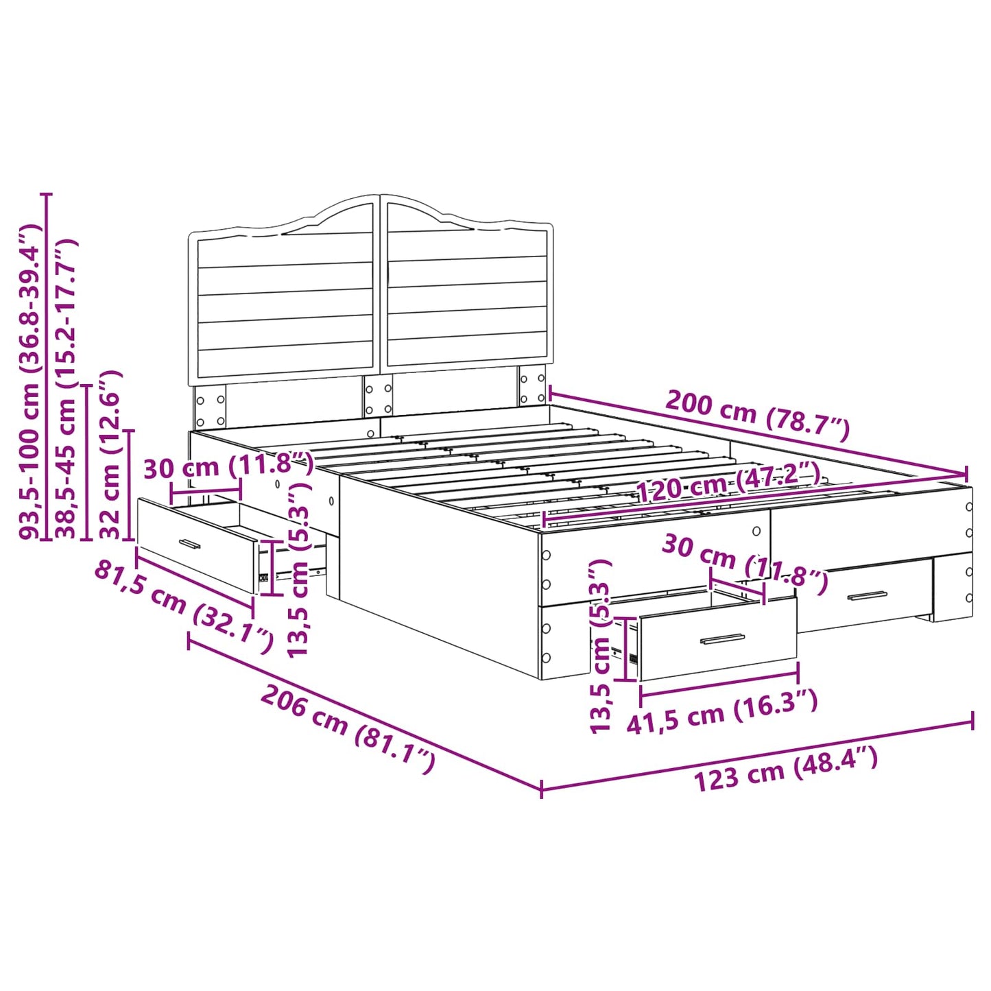 Bed Frame with Drawer Smoked Oak 120 x 200 cm Engineered Wood