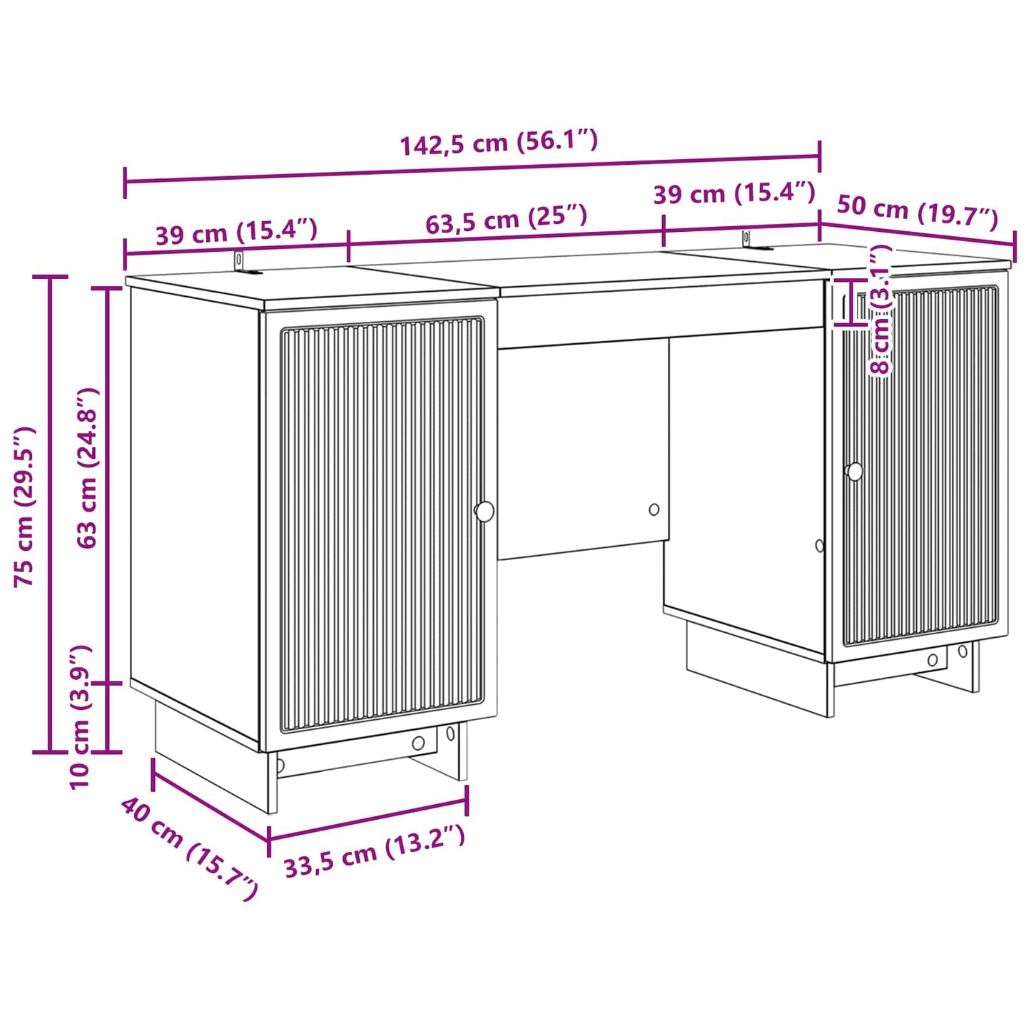 Desk High Gloss White Engineered Wood 142.5 x 50 x 75 cm