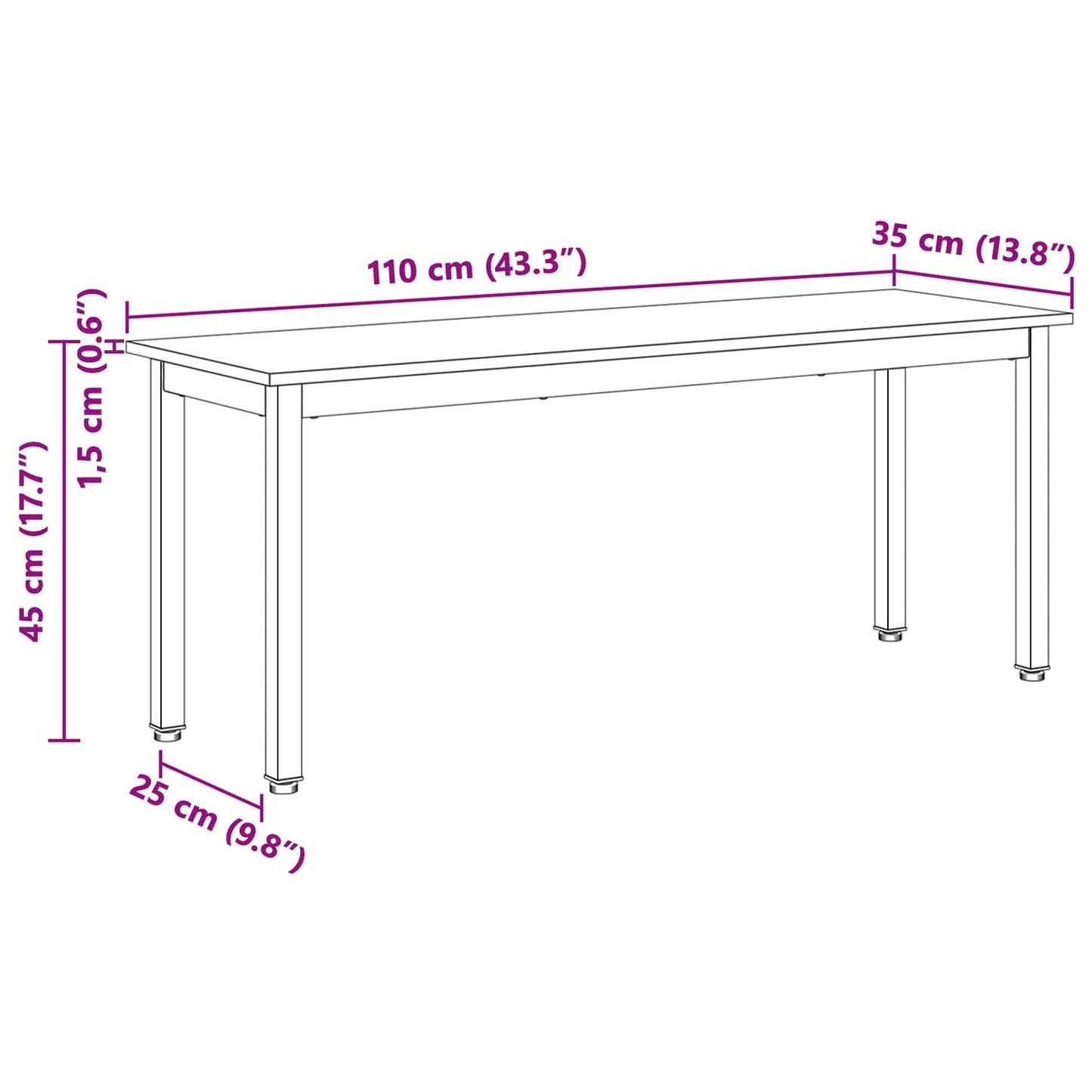 Bench Natural 110 x 35 x 45 cm Solid Pine Wood
