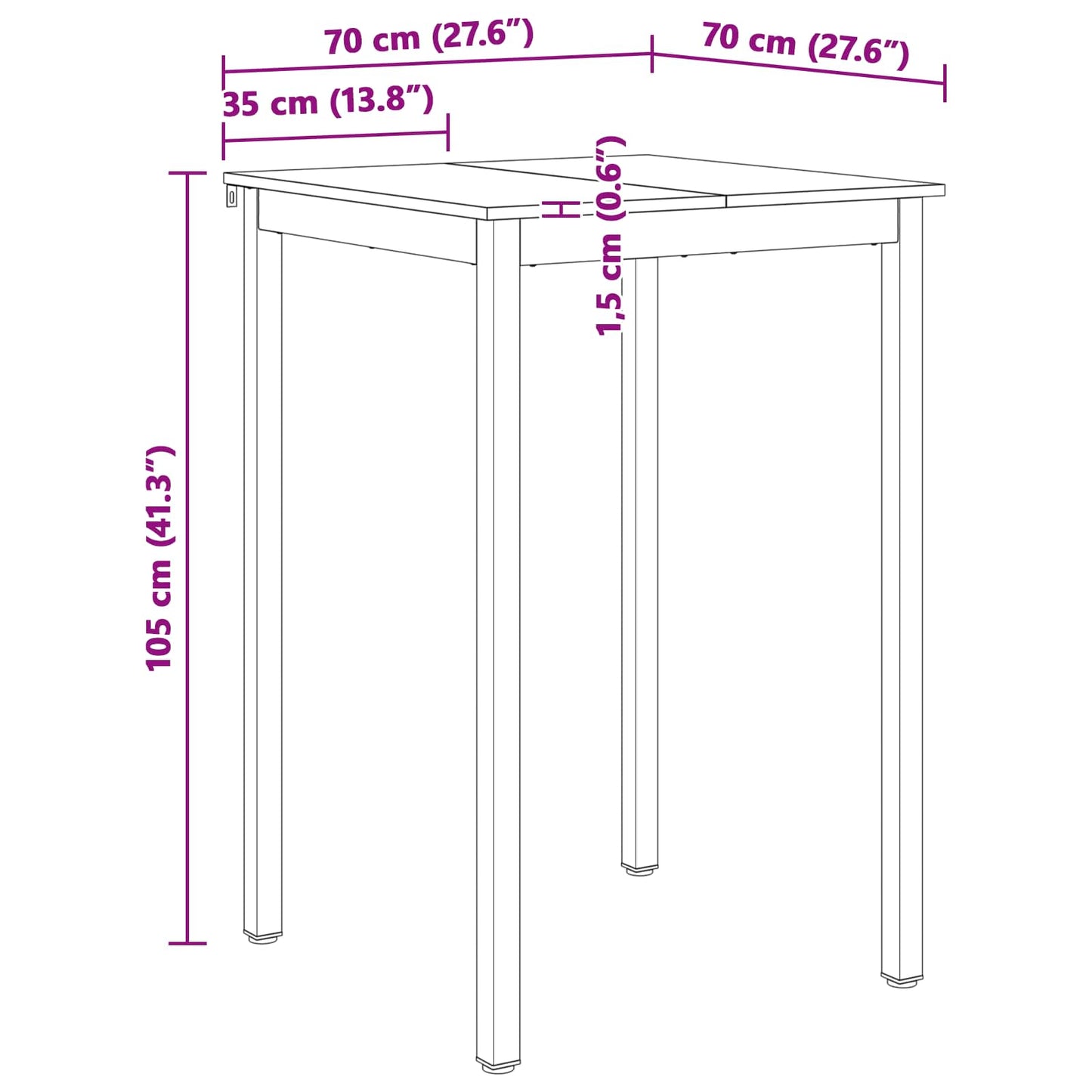 Bar Table 70 x 70 x 105 cm Solid Pine Wood Natural Square
