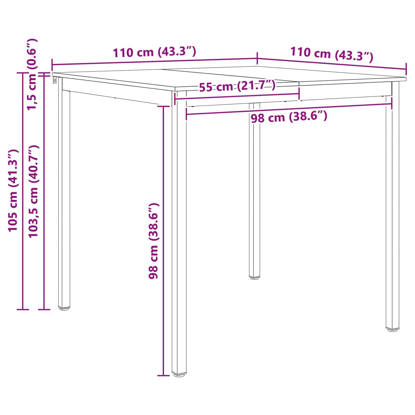 Bar Table 110 x 110 x 105 cm Solid Pine Wood Natural Square