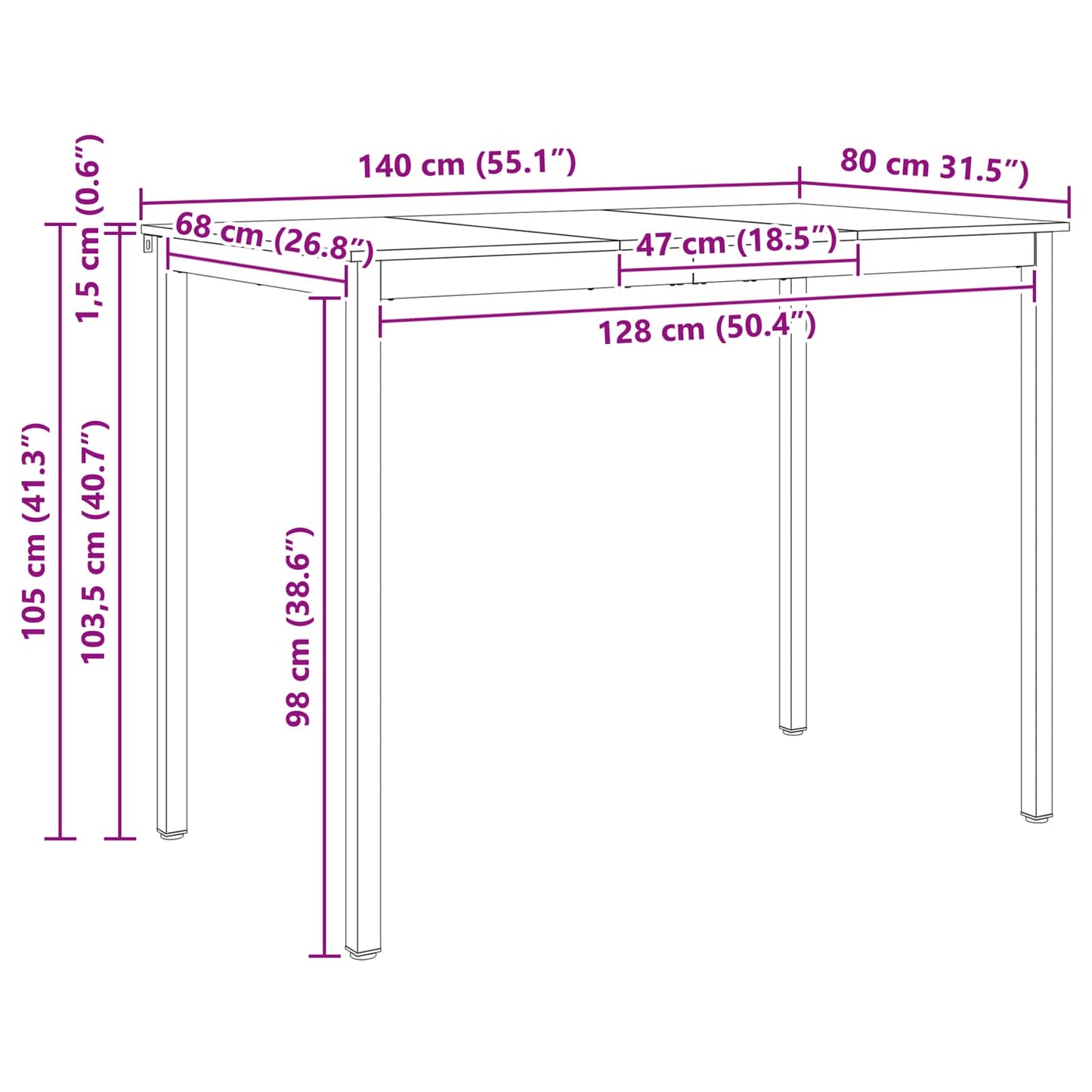Bar Table 140 x 80 x 105 cm Solid Pine Wood Natural Rectangular