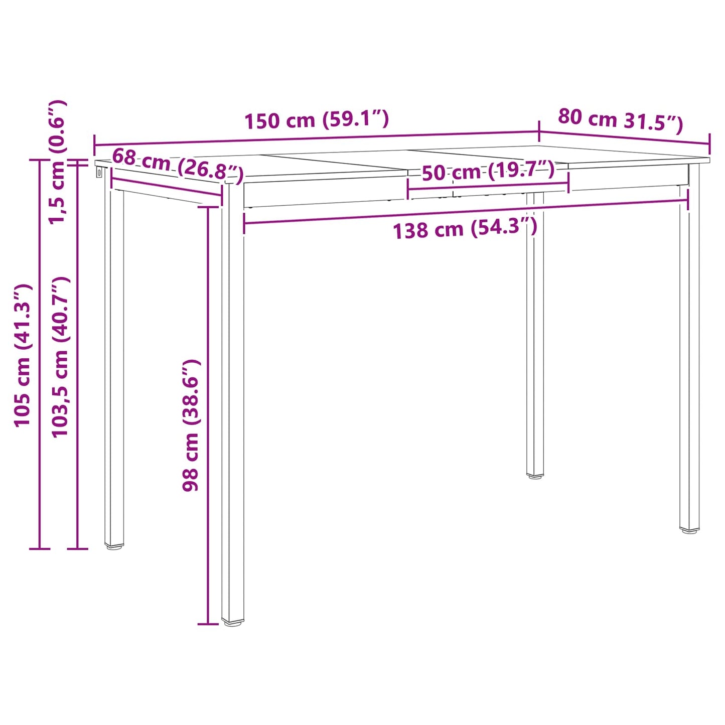 Bar Table 150 x 80 x 105 cm Solid Pine Wood Natural Rectangular