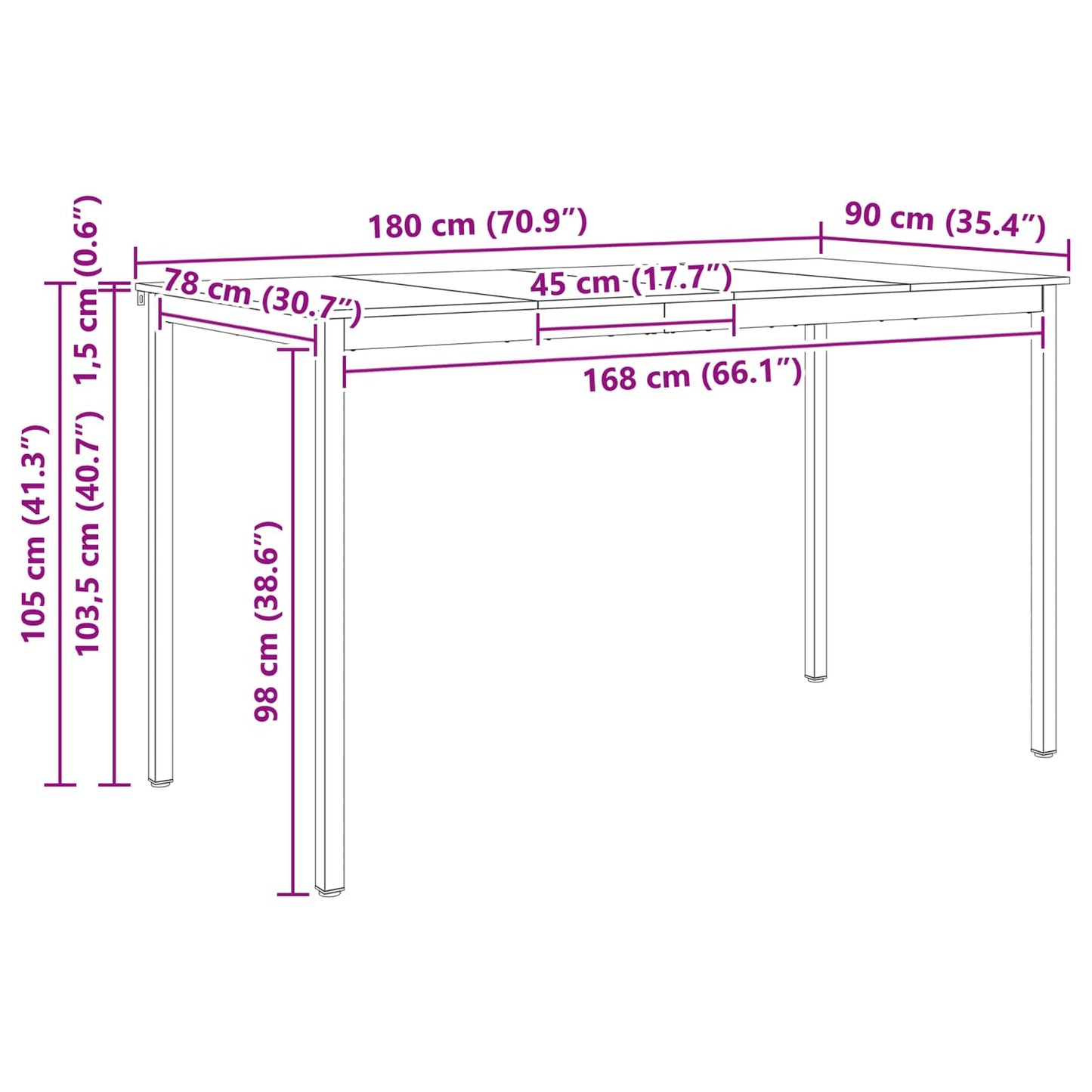 Bar Table 180 x 90 x 105 cm Solid Pine Wood Natural Rectangular