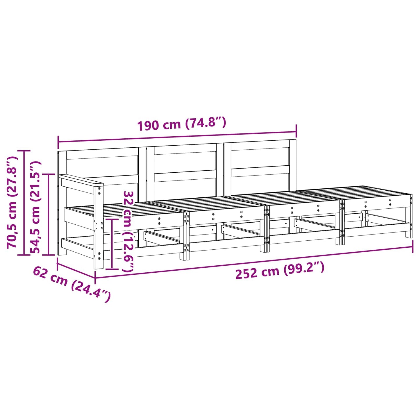 Sectional Sofa Units Wax Brown 252 x 62 x 70.5 cm