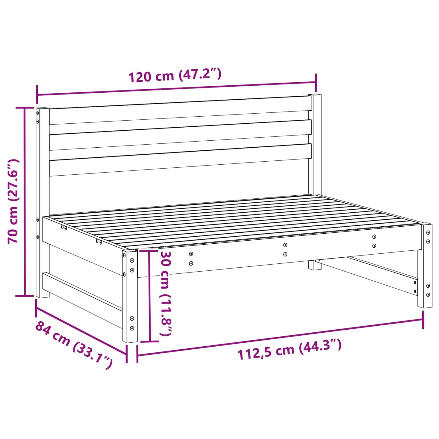Garden Middle Sofa Solid Pine Wood Wax Brown 120 x 84 x 70 cm
