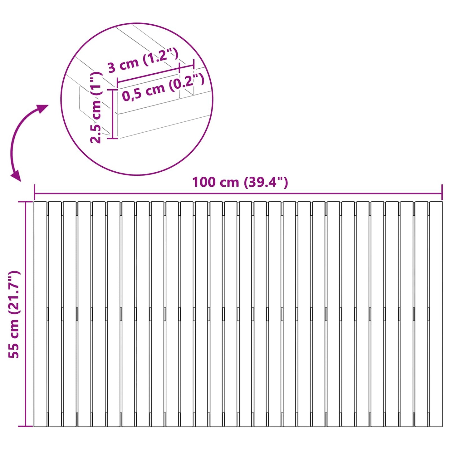 Bath Mat Natural 100 x 55 cm Solid Acacia Wood