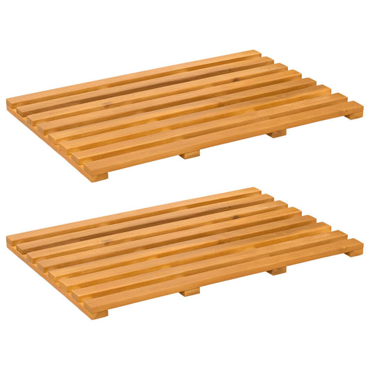 Bath Mat 2 pcs Natural 56 x 37 cm Solid Acacia Wood