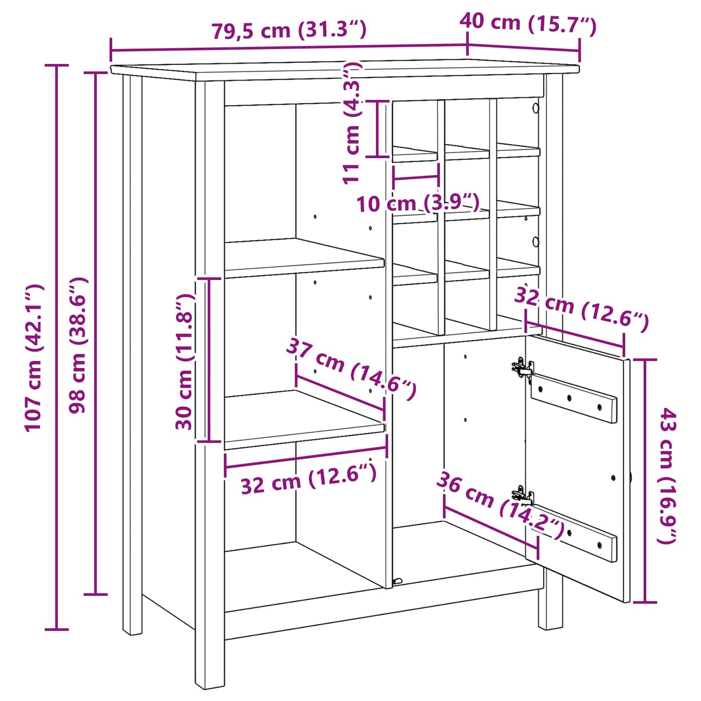 Wine Cabinet HILL Honey Brown 79.5 x 40 x 107.5 cm
