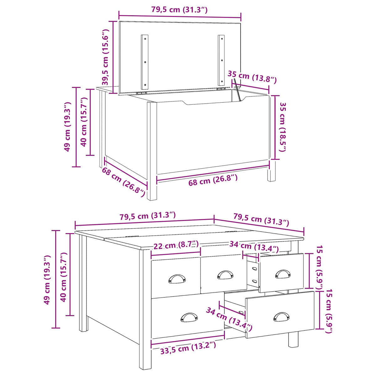 Coffee Table HILL White and Honey Brown 79.5 x 79.5 x 49 cm