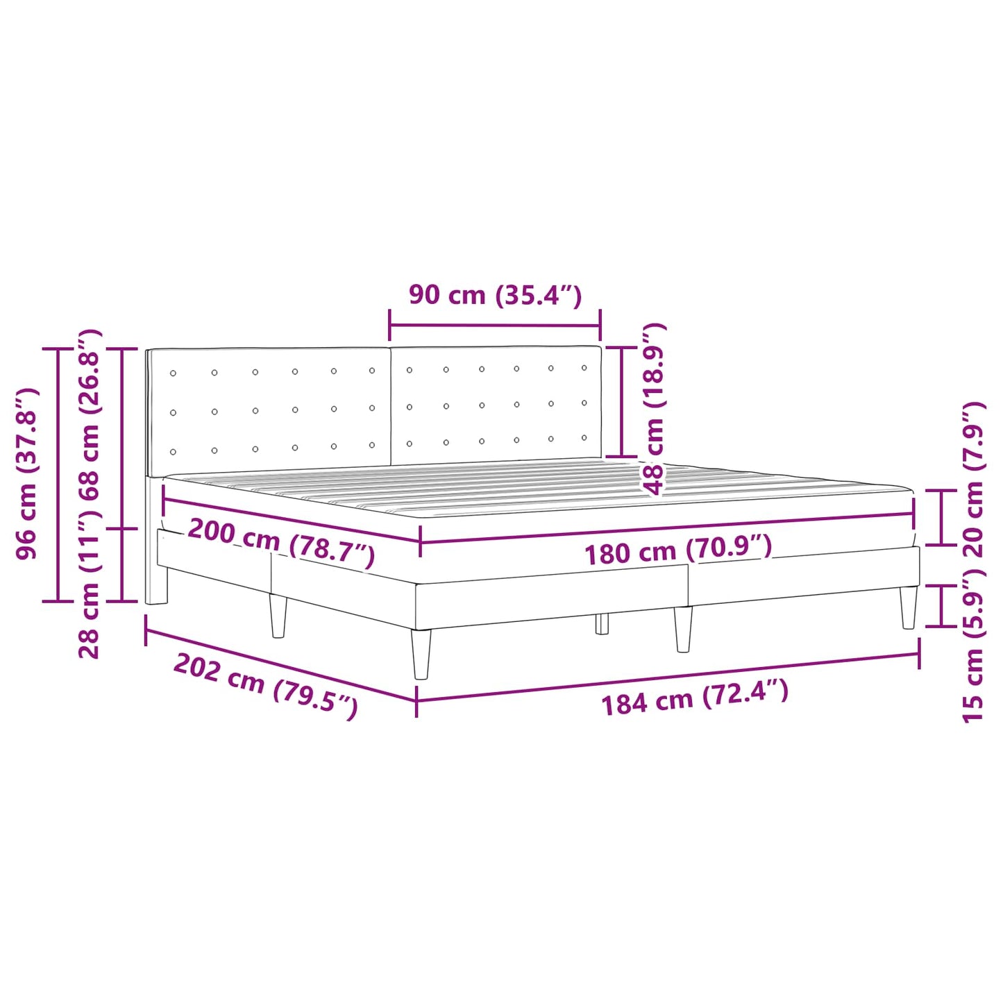 Bed Frame with Mattress Black 180 x 200 cm Fabric