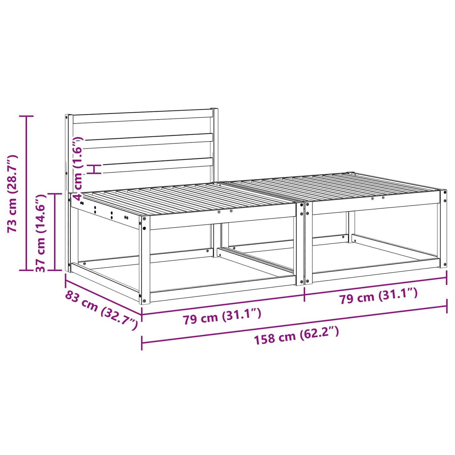 2 Piece Outdoor Footstool Polyester White
