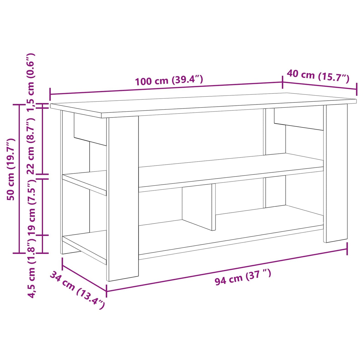 TV stand Sonoma Oak 100 x 40 x 50 cm