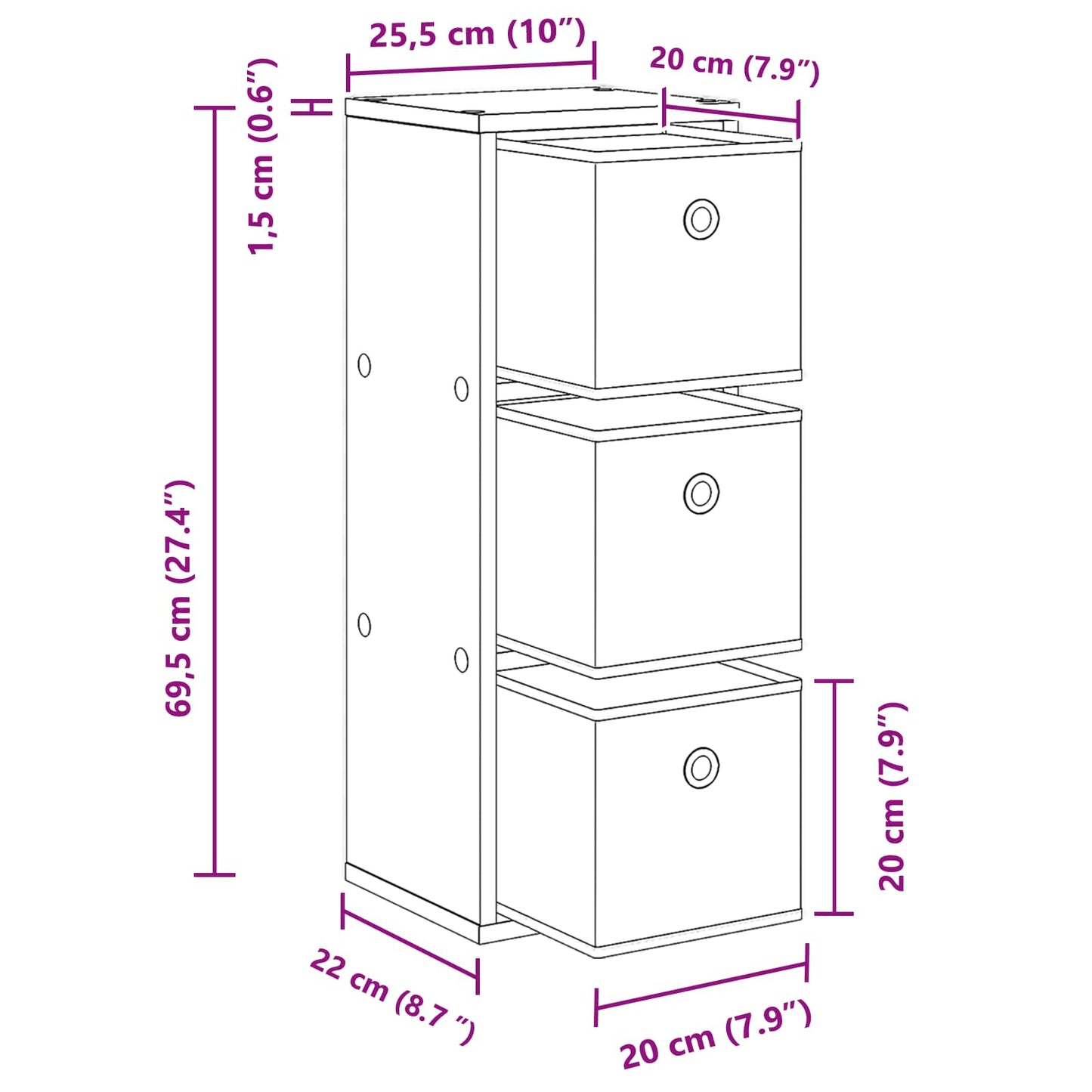 Sideboard with Drawer Grey Sonoma 25.5 x 22 x 69.5 cm