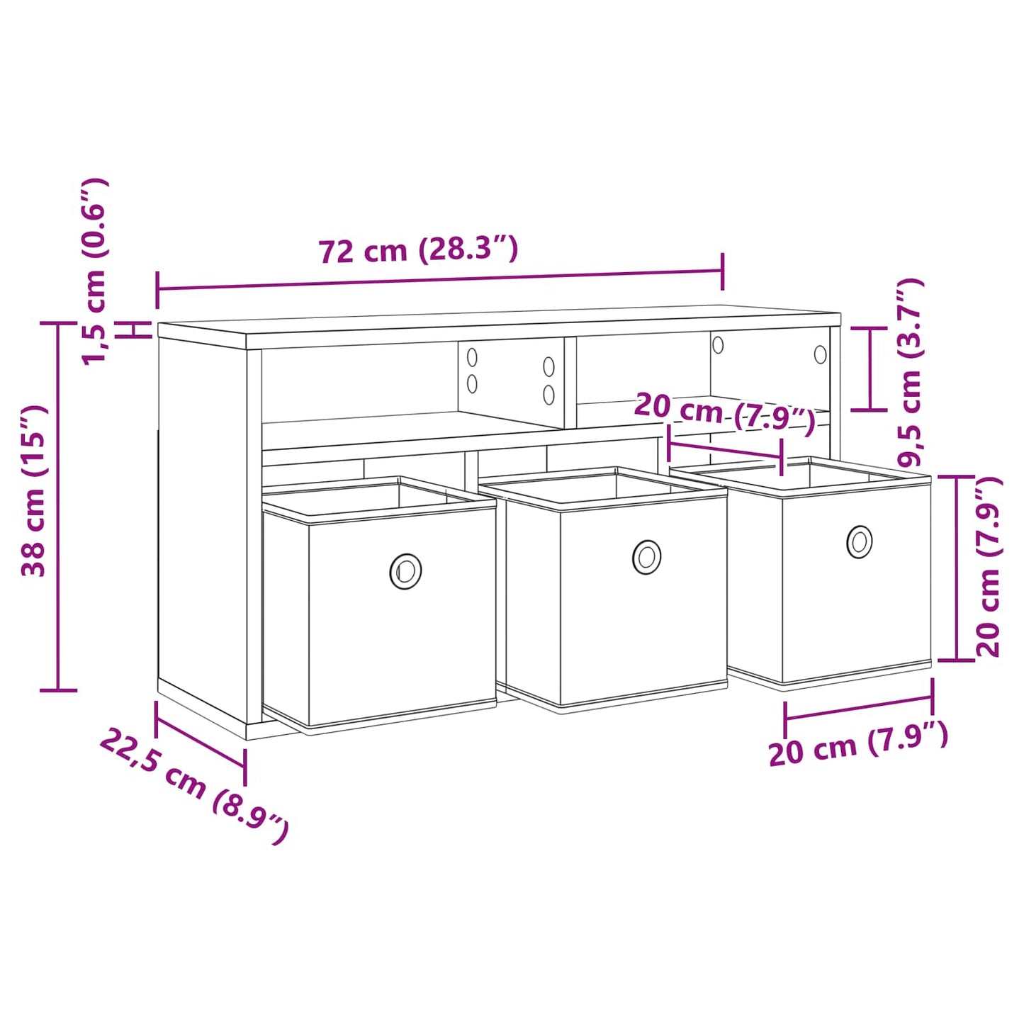 Lowboard 72 x 22.5 x 38 cm Sonoma Oak