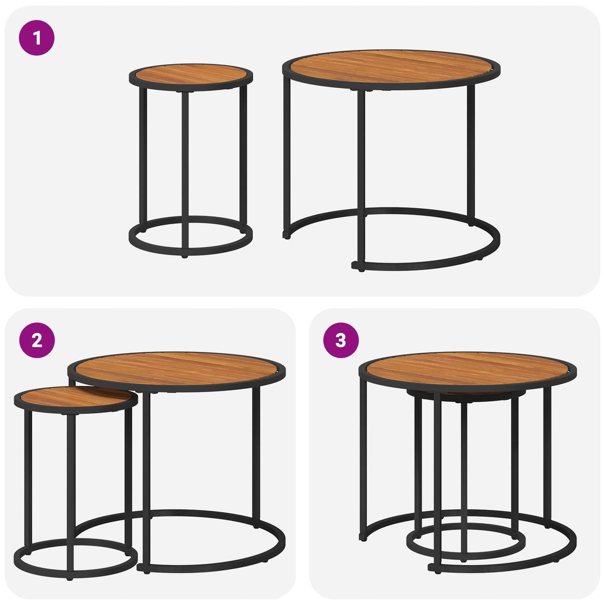 Coffee Table Set 2 pcs Natural and Black 55 x 55 x 45 cm