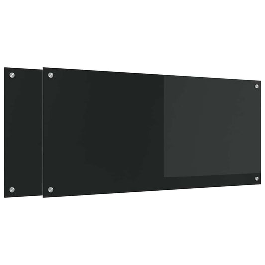 Kitchen Backsplash 2 pcs Black 110 x 50 cm Tempered Glass