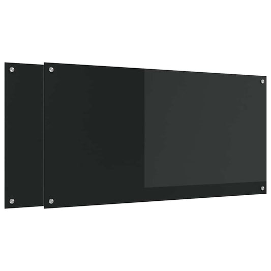 Kitchen Backsplash 2 pcs Black 120 x 60 cm Tempered Glass