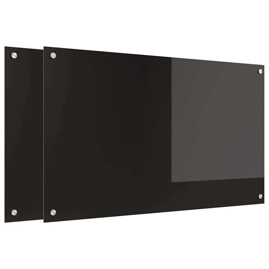 Kitchen Backsplash 2 pcs Black 100 x 60 cm Tempered Glass