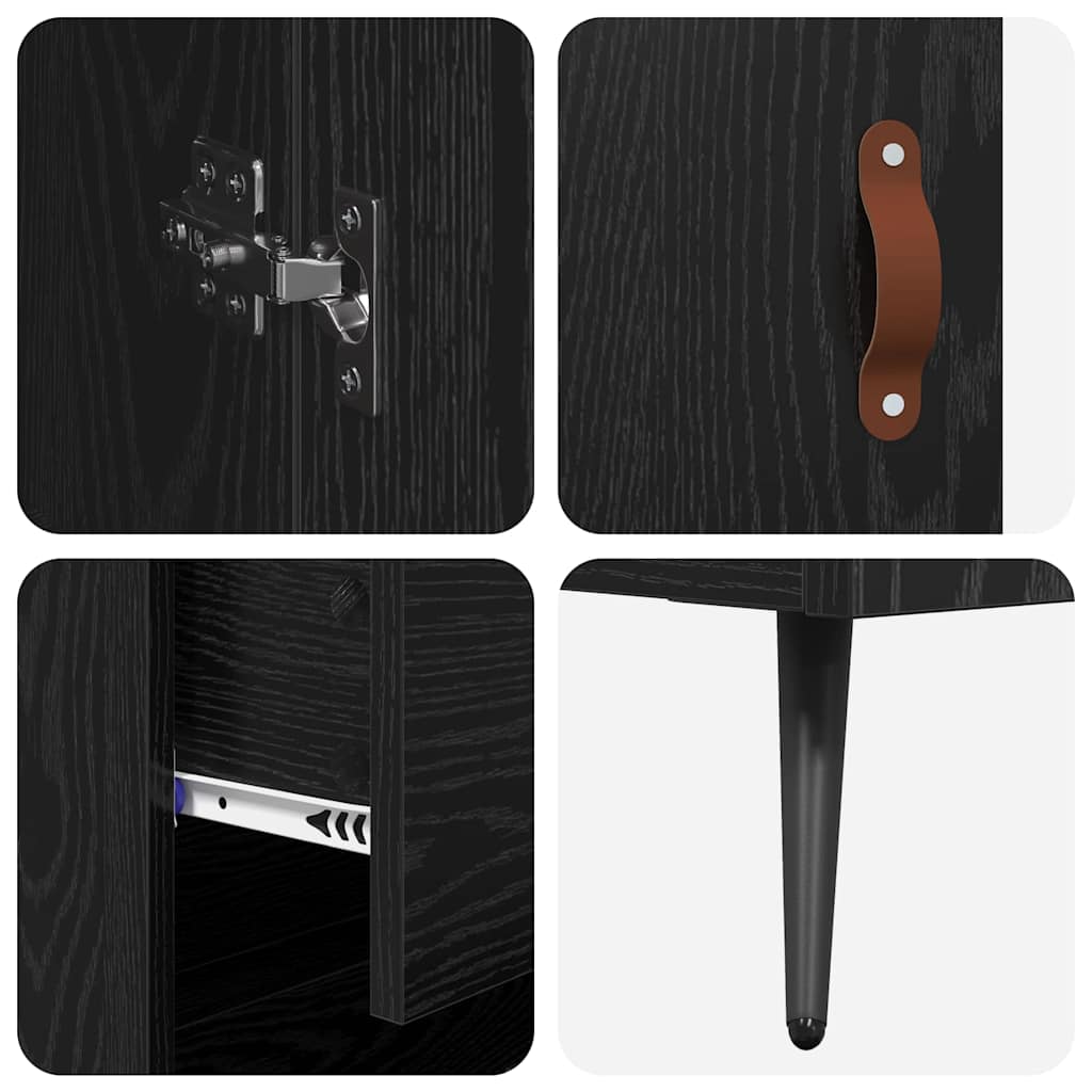 Highboard Cabinet with Shelf 2 pcs Black Oak Engineered Wood