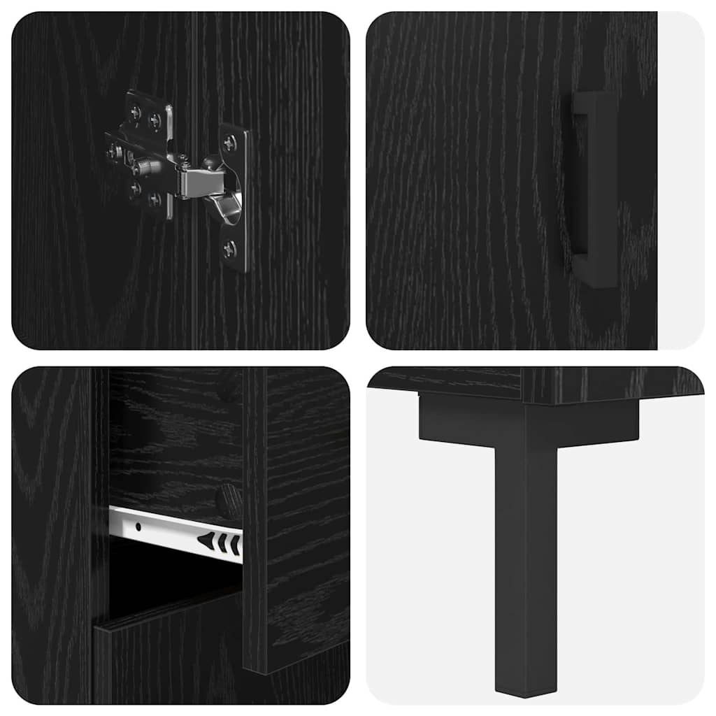 Highboard with Drawer 2 pcs Black Oak Engineered Wood
