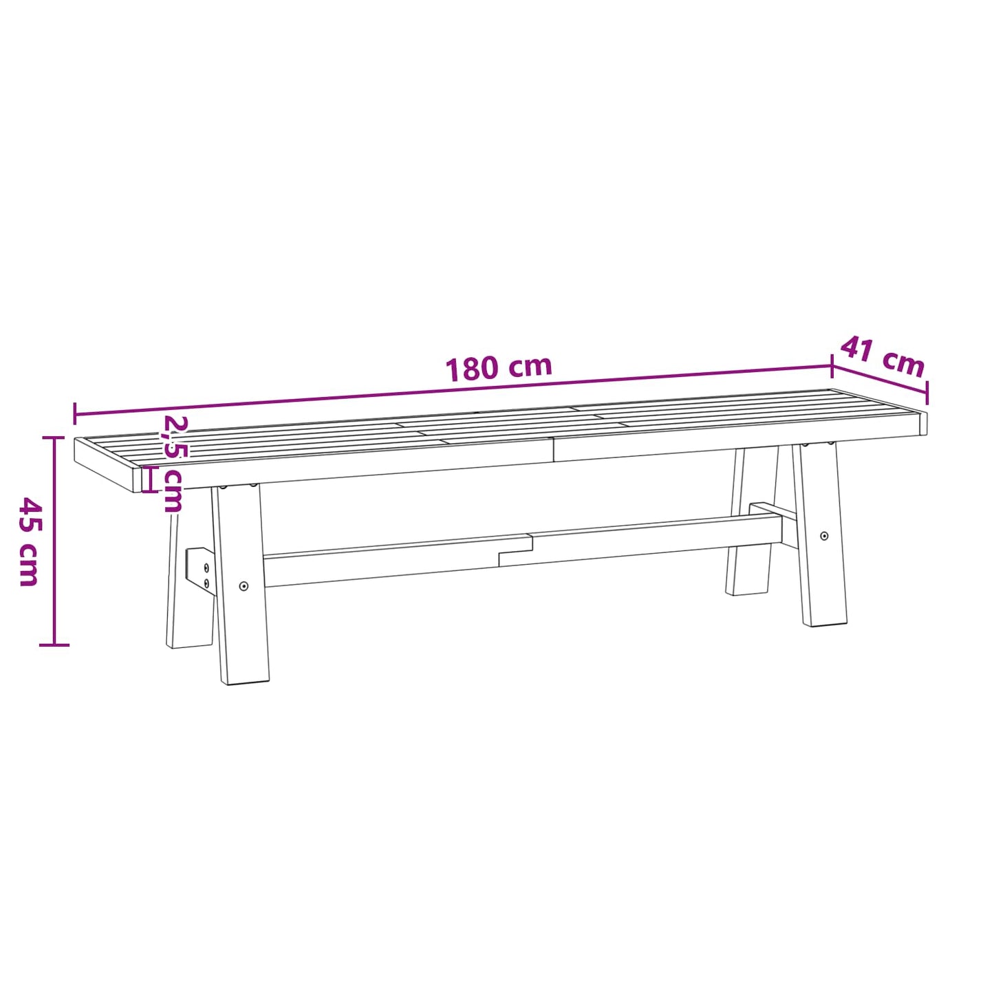 Dining Bench NOAIN 180 x 41 x 45 cm Solid Pine Wood Black