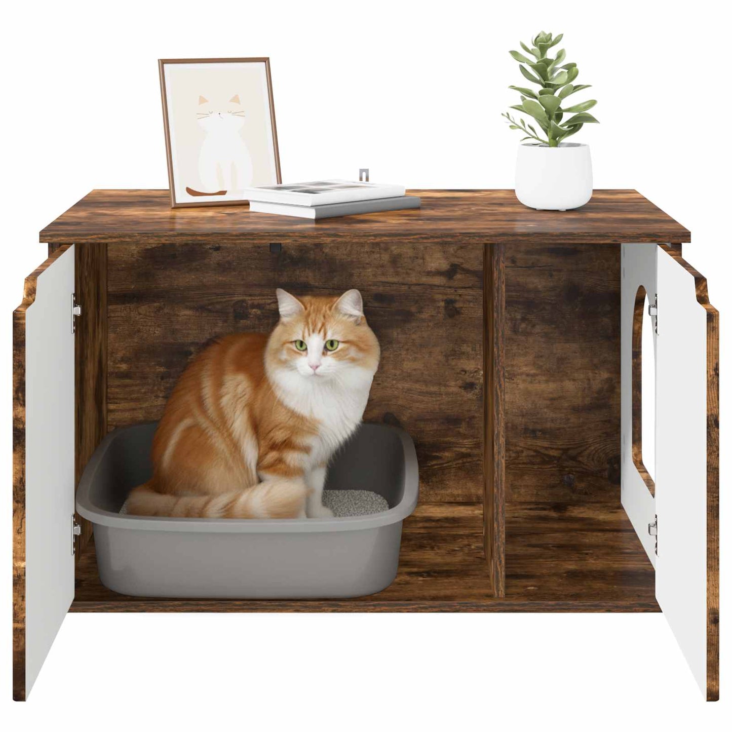 Cat House Smoked Oak 85 x 55 x 50.5 cm Engineered Wood