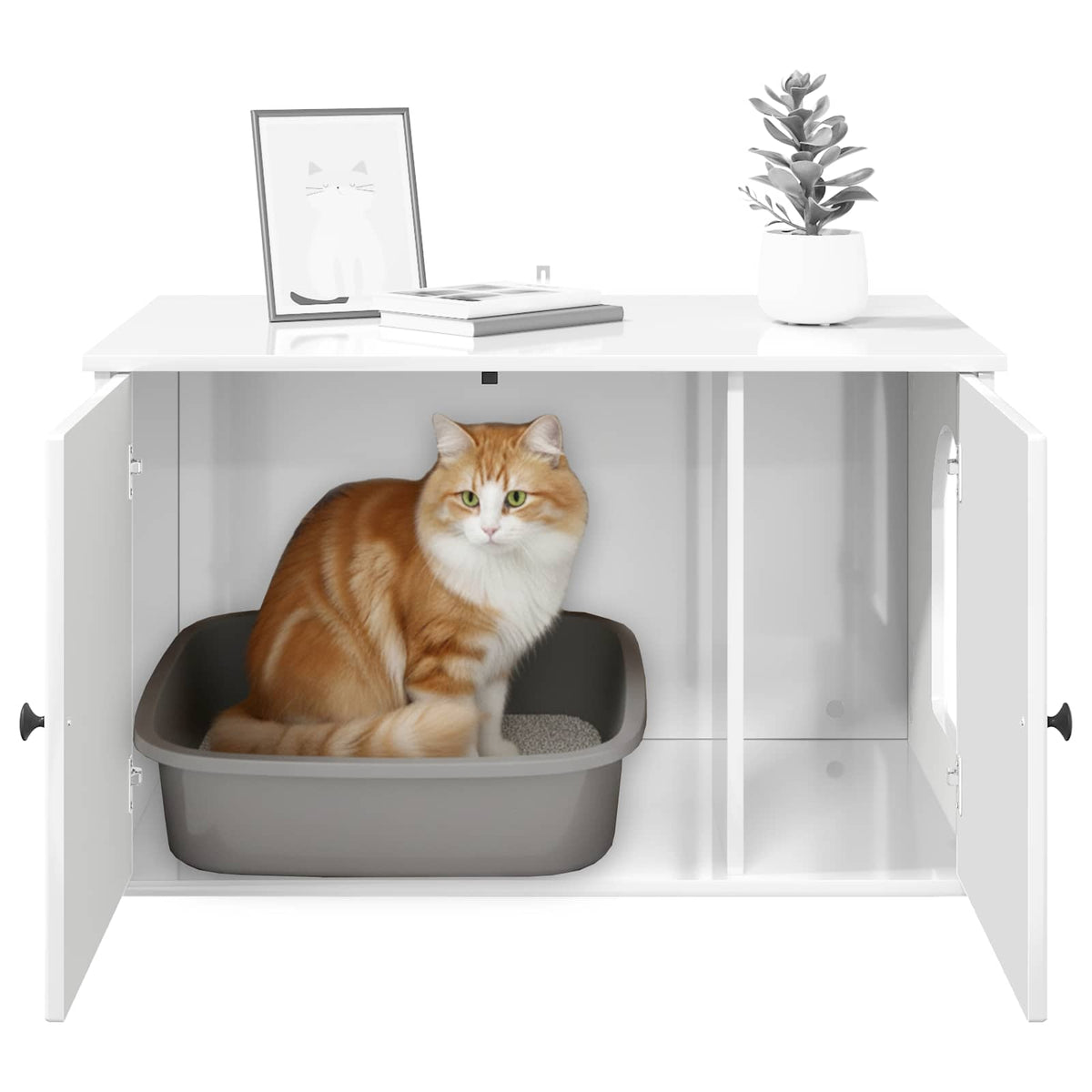 Cat House Gloss White 85 x 55 x 50.5 cm Engineered Wood