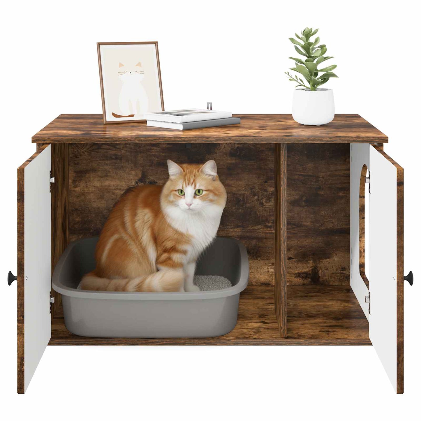 Cat House Smoked Oak 85 x 55 x 50.5 cm Engineered Wood