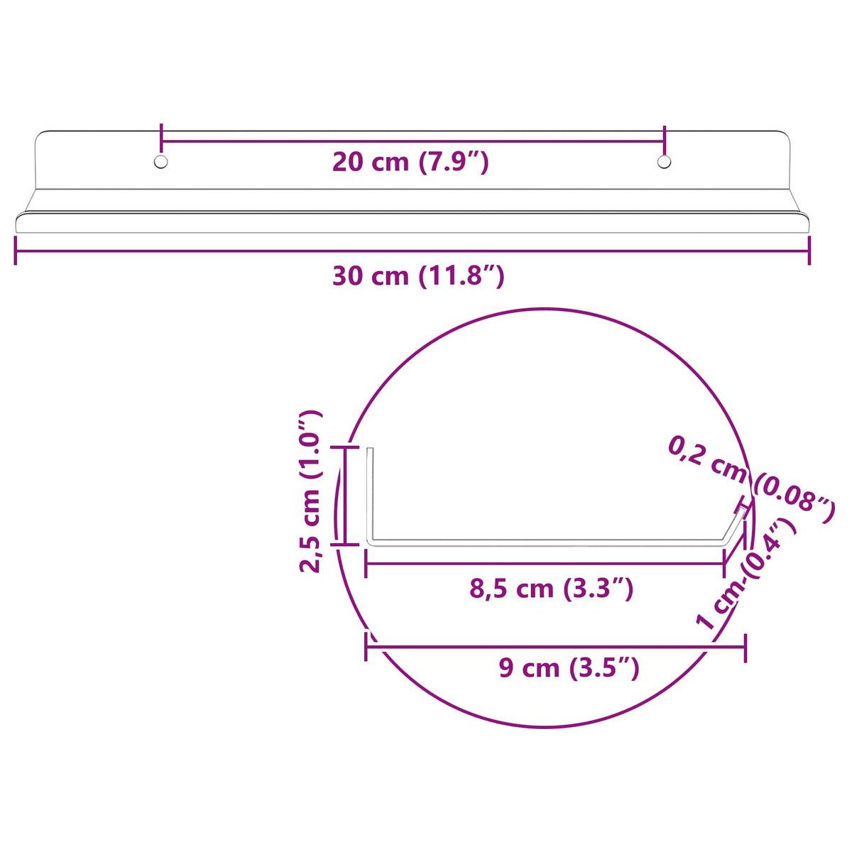 Floating Shelf 2 pcs Black 30 x 9 x 2.5 cm Steel