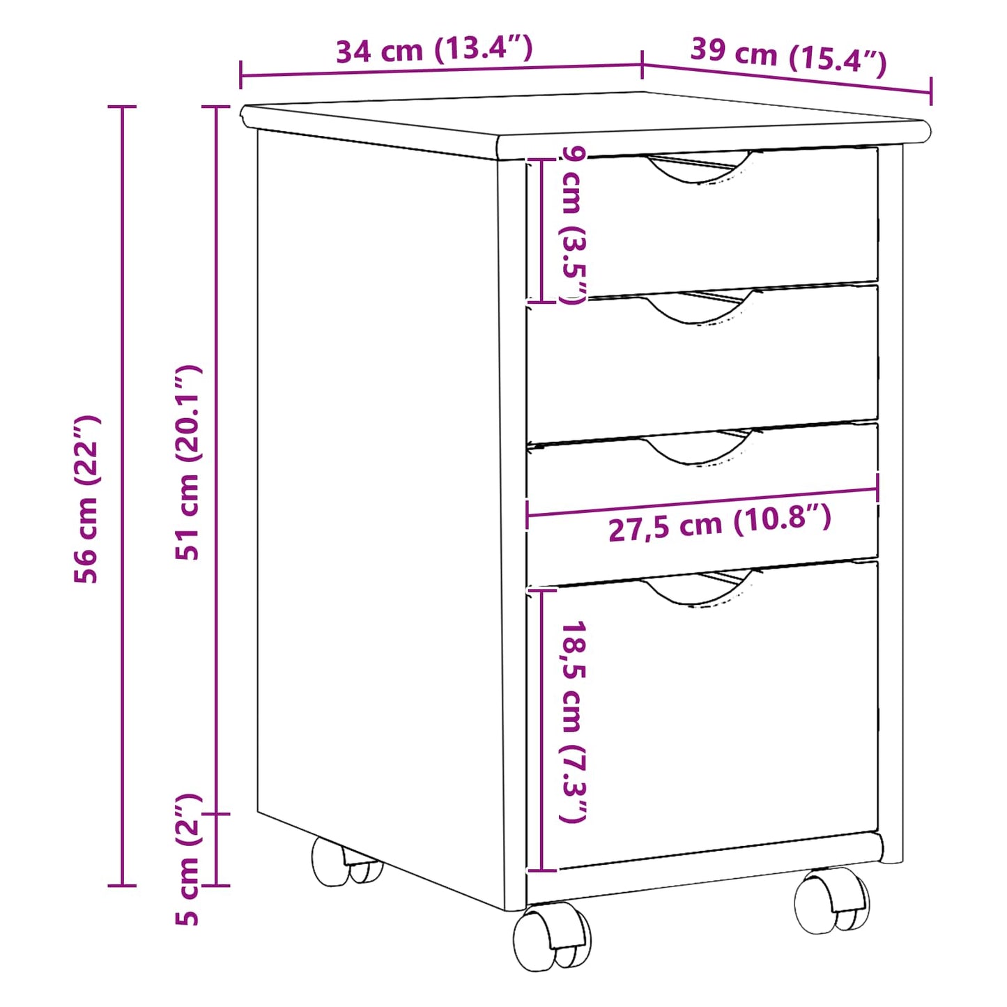 Rolling Cabinet MOSS Honey Brown 34 x 39 x 56 cm