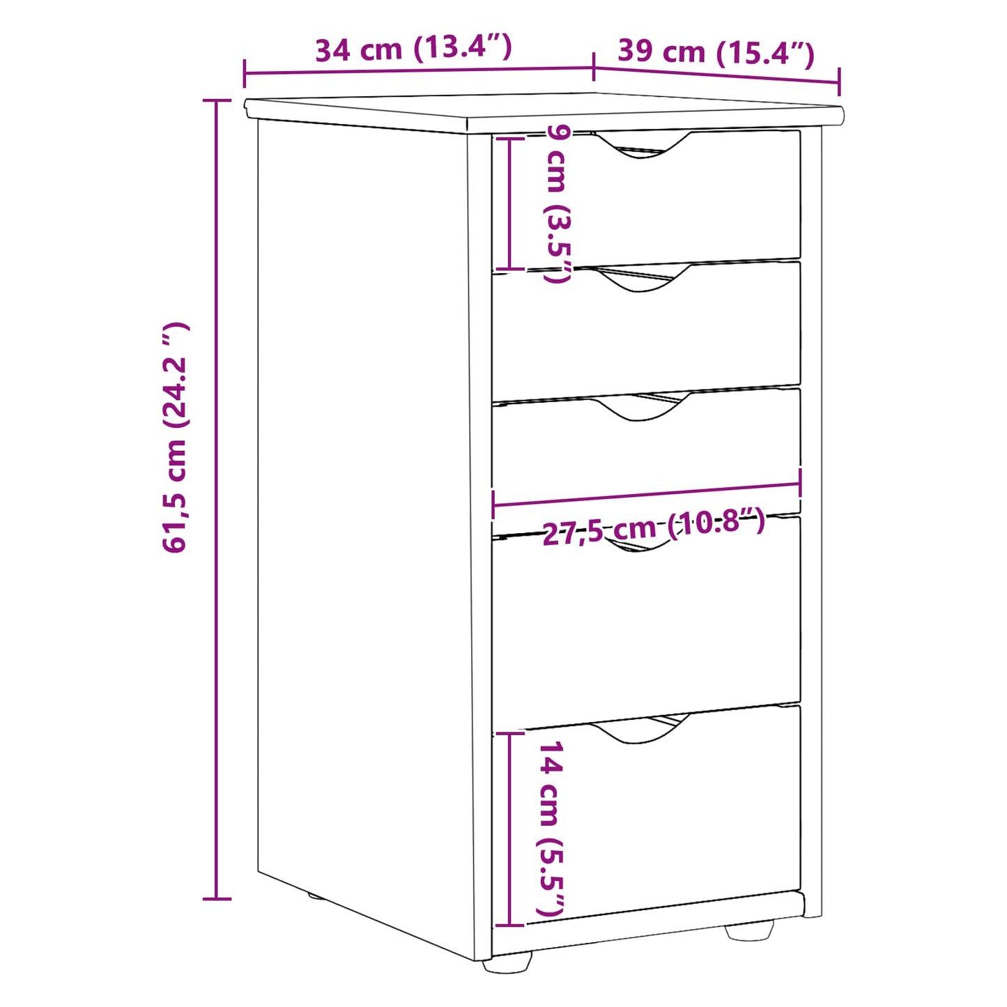 Cabinet 34 x 39 x 61.5 cm Solid Pine Wood Honey Brown