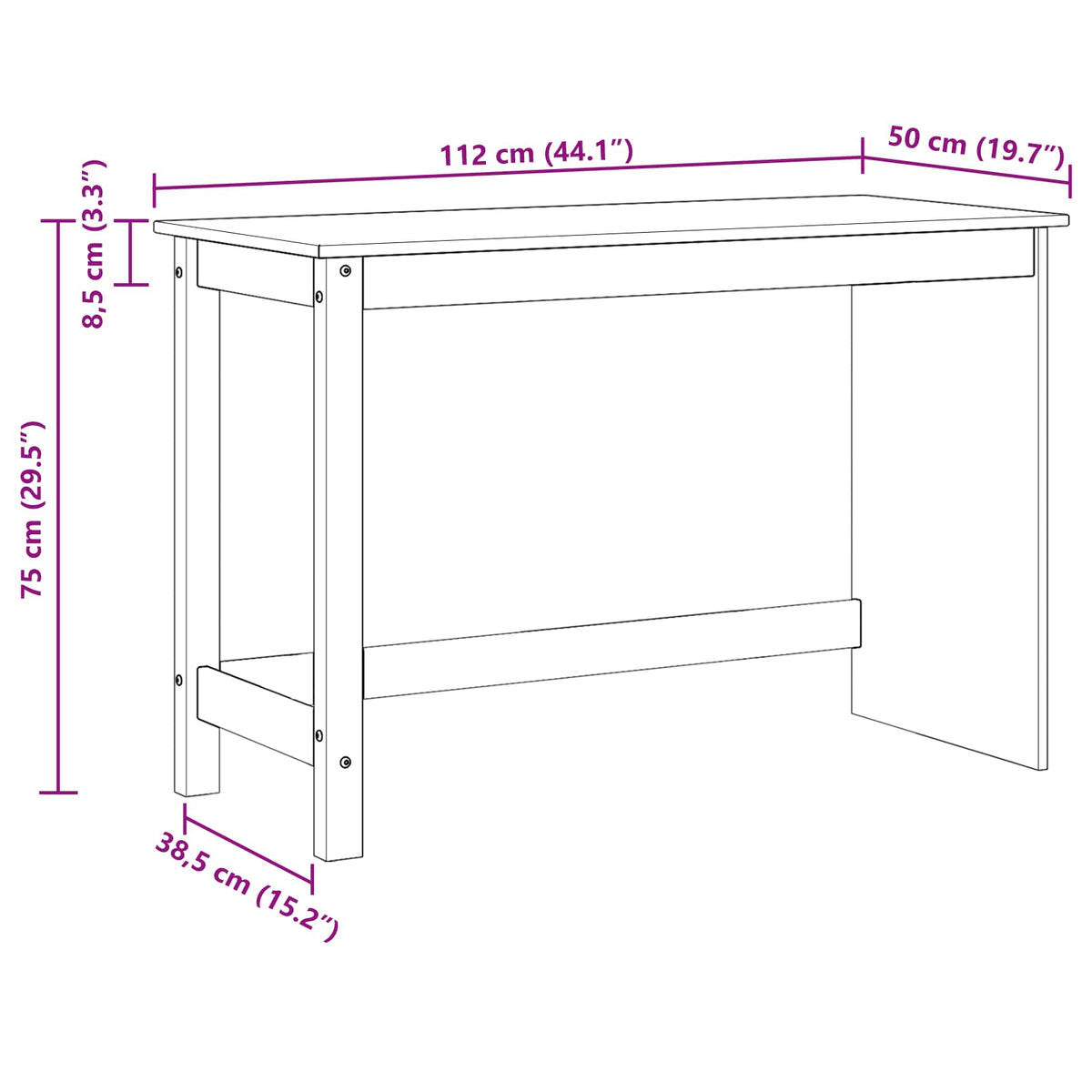 Desk Honey Brown 112 x 50 x 75 cm Solid Pine Wood