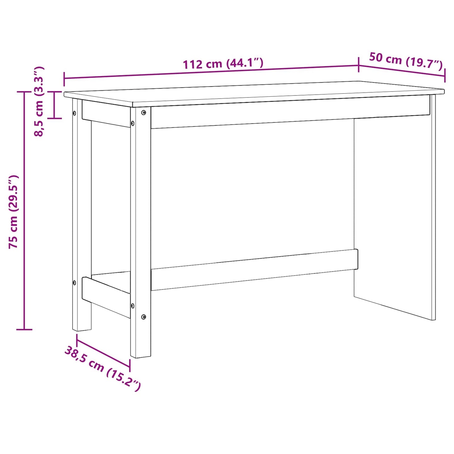 Desk White 112 x 50 x 75 cm Solid Pine Wood