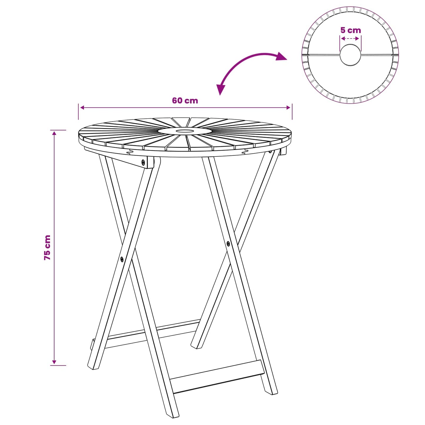 Folding Garden Table Natural Ø60 x 75 cm Solid Acacia Wood