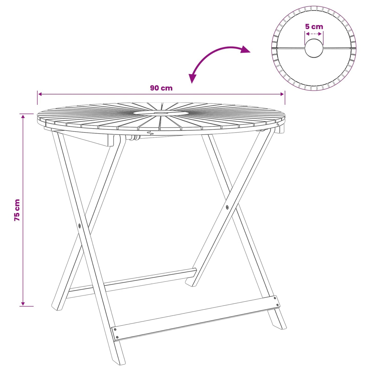 Folding Garden Table Natural Ø90 x 75 cm Solid Acacia Wood