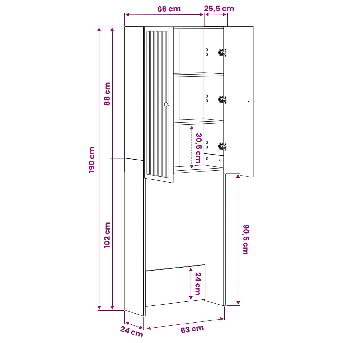 Toilet Cabinet EDE White 66 x 25.5 x 190 cm Engineered Wood