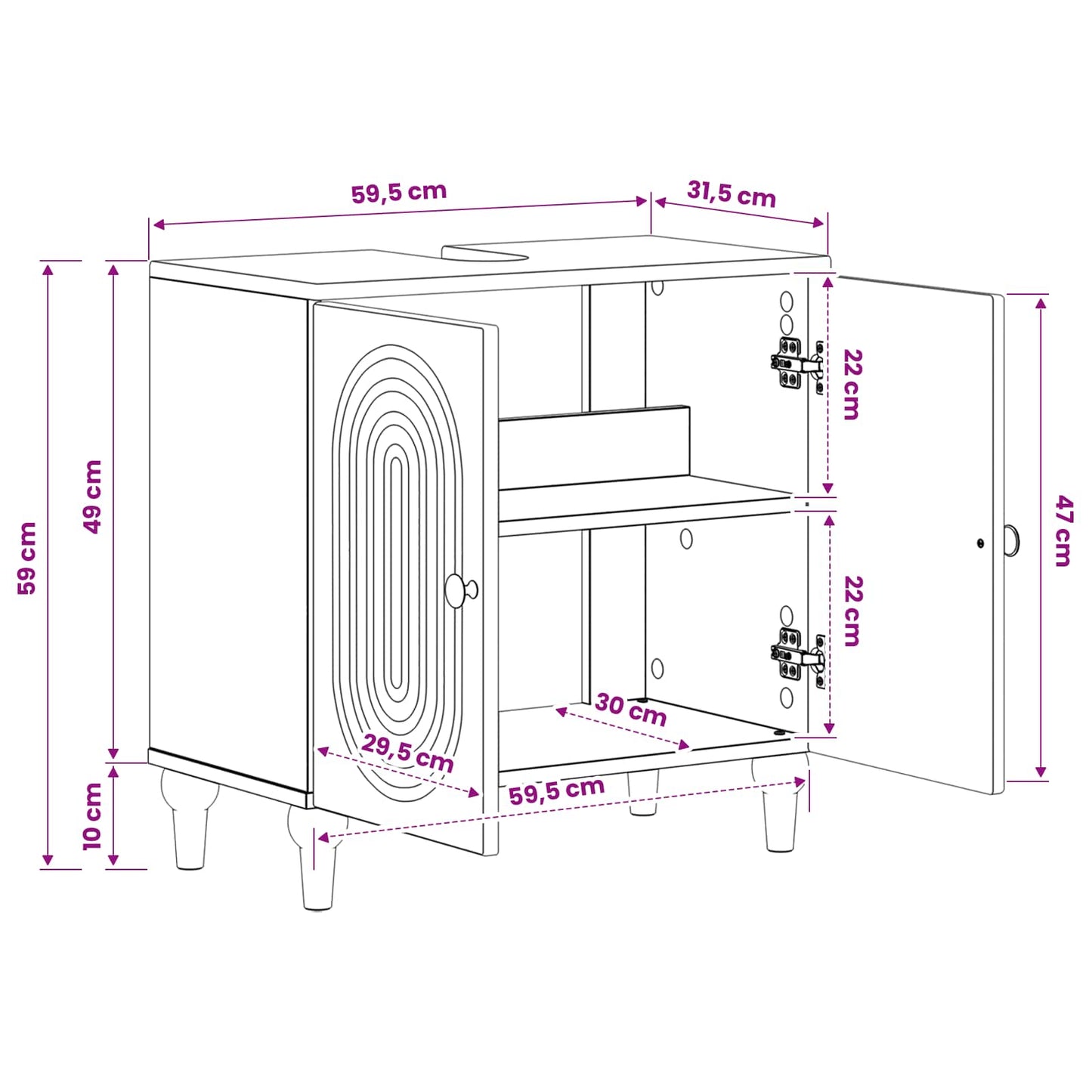 Bathroom Sink Cabinet ALKMAAR Black 59.5 x 31.5x 59 cm