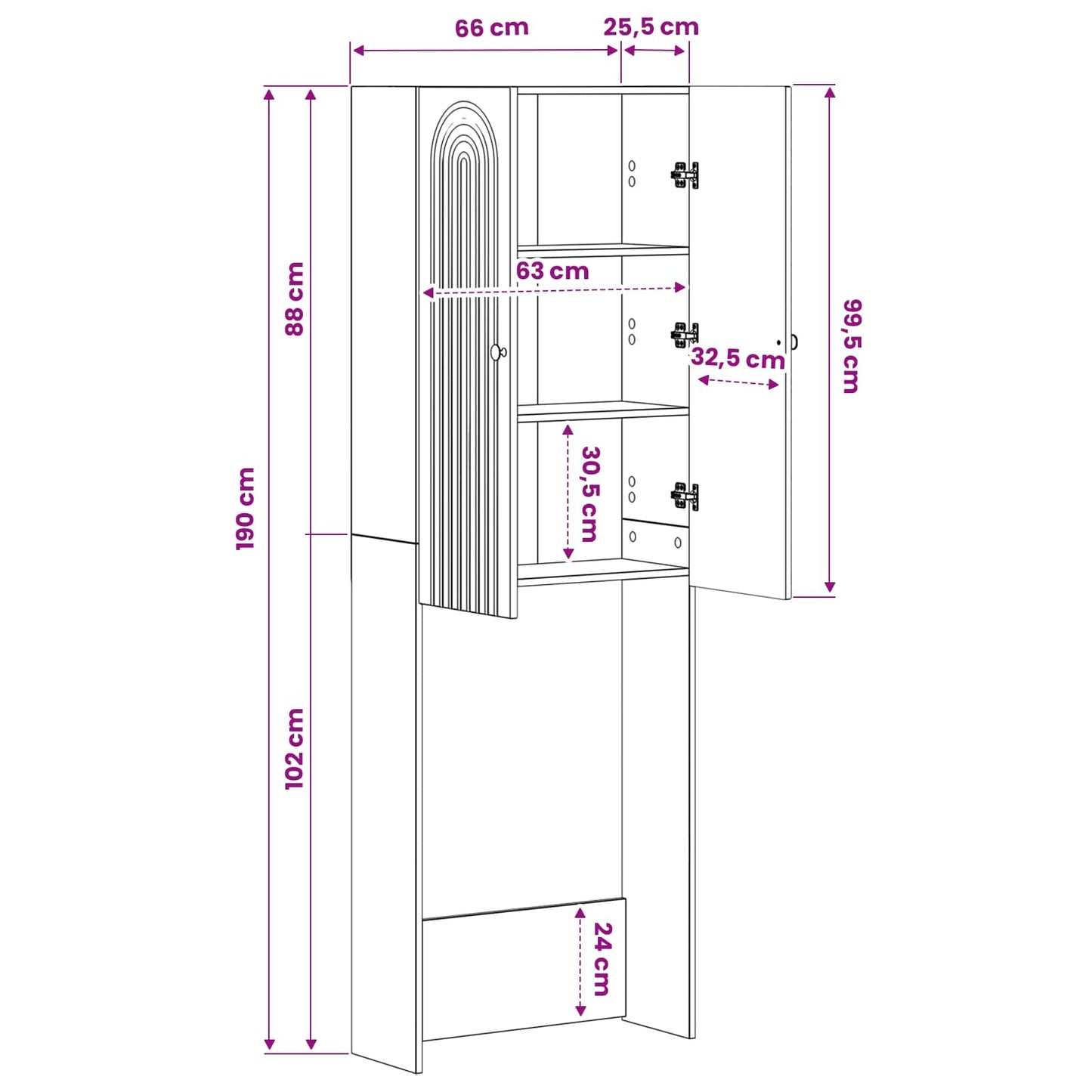 Toilet Cabinet ALKMAAR Sonoma Oak 66 x 25.5 x 190 cm